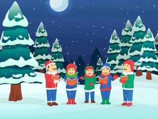儿童唱圣诞颂歌矢量图