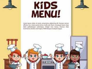 与厨师漫画的小厨师的孩子菜单海报