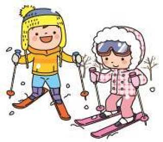 两个孩子穿滑雪板