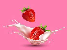 草莓果实和飞溅的牛奶