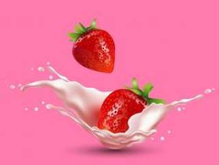 草莓果实和飞溅的牛奶