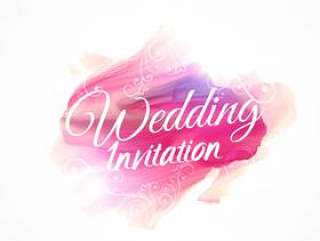 婚礼邀请设计模板的粉红色水彩颜料描边