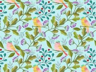 Bird and plant seamless pattern fabric textile background.