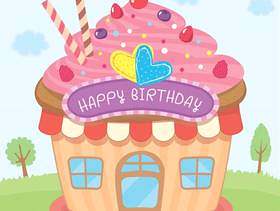 生日贺卡的杯形蛋糕房子设计