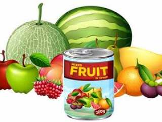 一罐混合水果和新鲜水果