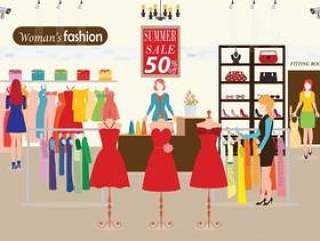 Women shopping in a clothing store with Dummies show.