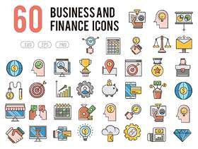 60商业与金融图标设置为移动，web，演示文稿和打印项目，60商业与金融图标