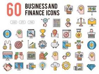 60商业与金融图标设置为移动，web，演示文稿和打印项目，60商业与金融图标