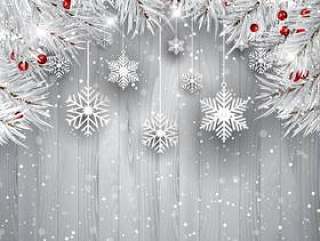 挂着银色圣诞树枝的雪花