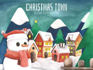圣诞小镇和雪人