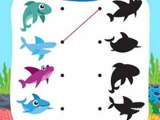 鲨鱼匹配游戏矢量设计