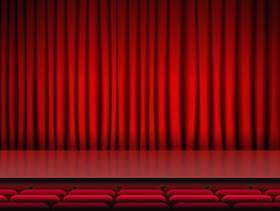 礼堂舞台剧院与红色的窗帘和座位