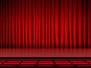 礼堂舞台剧院与红色的窗帘和座位