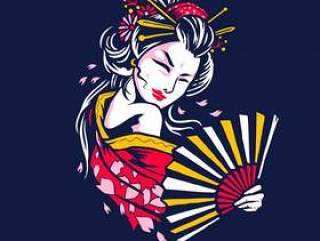 Artistic Japanese Geisha Illustration