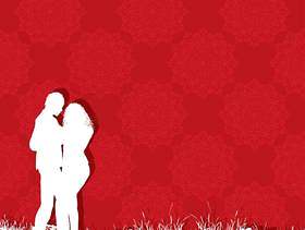 情人节那天情侣在红色图案背景上