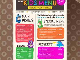 可爱多彩充满活力的孩子菜单模板在报纸样式
