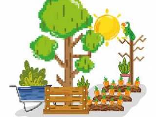 Farm harvest pixelated cartoons