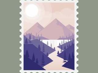 阿拉斯加山风景邮票模板图
