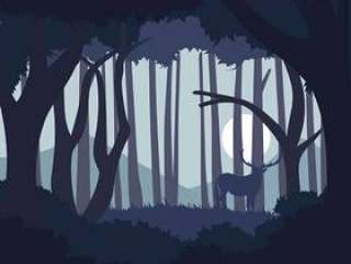 深蓝色抽象森林的插图