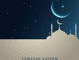 美丽的夜景与清真寺和月亮，斋月贾巴尔迎接
