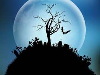 幽灵般的万圣节树对月球