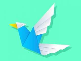 飞行的白蓝鸟折纸动物矢量