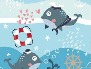 Blue whale Marine couple vector