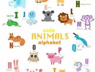可爱的动物字母表一套。