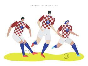 克罗地亚世界杯足球运动员平面矢量字符图