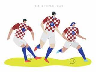 克罗地亚世界杯足球运动员平面矢量字符图