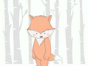 可爱的小宝贝狐狸与树卡通手绘风格