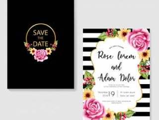 Modern wedding invitation with floral watercolor
