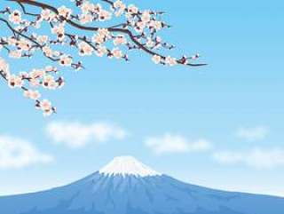 新年的早春背景与富士山和李子03