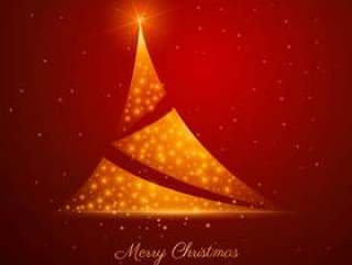 与金闪闪发光红色背景上的圣诞树设计