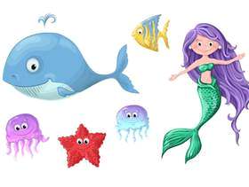 Set cartoon cute nautical inhabitants - a mermaid