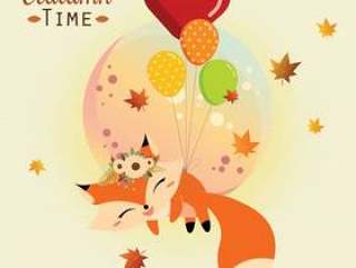 可爱的狐狸与气球飞行
