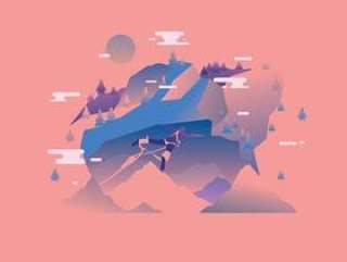 蹦极跳与山景矢量
