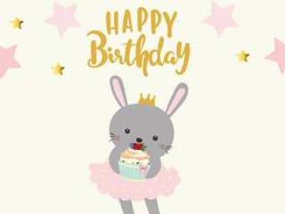 Happy birthday card with cute rabbit.