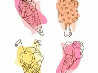 矢量冰淇淋涂鸦插画。