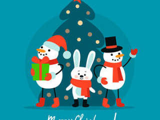 圣诞雪人和兔子