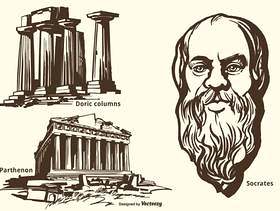 古希腊纪念碑和苏格拉底矢量手绘集