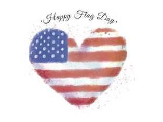 心与美国国旗颜色用于国旗的日子的水彩插图。