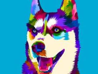 在流行艺术样式的西伯利亚爱斯基摩人狗