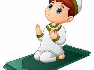 回教孩子坐祷告地毯，当祈祷时