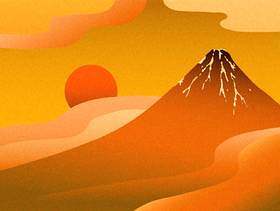 日本国旗上的金叶风格红富士