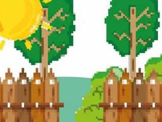 Pixelated garden scenery