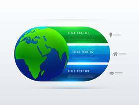 地球图标与三个步骤模板