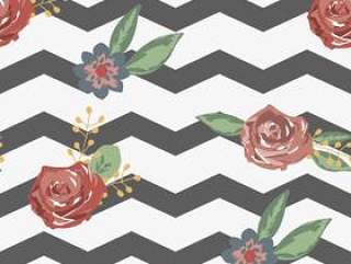 Watercolor roses in a chevron background