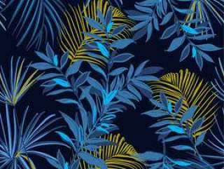 Dark Summer Seamless tropical pattern palm leaves vector