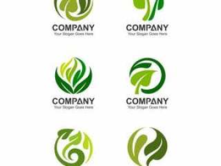 Abstract leaf logo template, leaf icons, green logo set